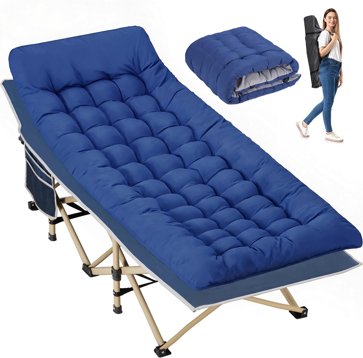 Folding Camping Cot with Mattress for Adults,28" Wide,600LBS