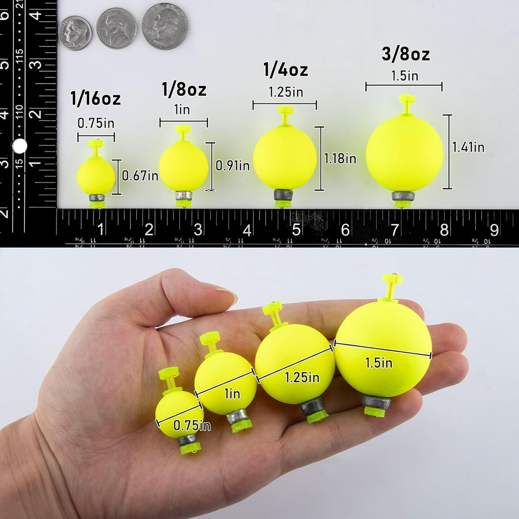 Dr.Fish 10 Pack Weighted Fishing Bobbers Snap-on Spring Floats EVA Foam Push Button Clip on Floats Fly Fishing Trout Bass Crappie Catfish