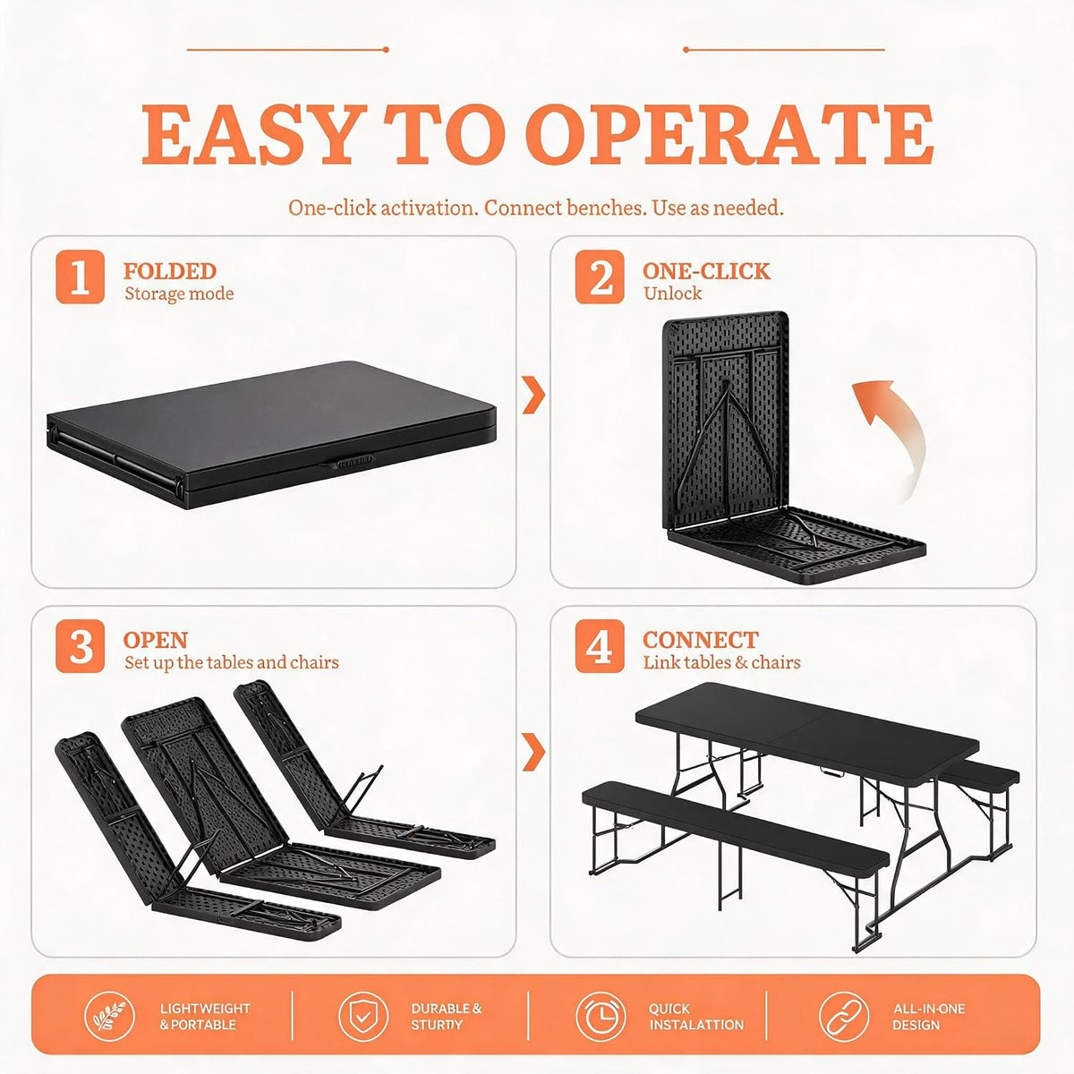 DWVO 6ft Picnic Table Set, Outdoor Folding Picnic Tables with Benches
