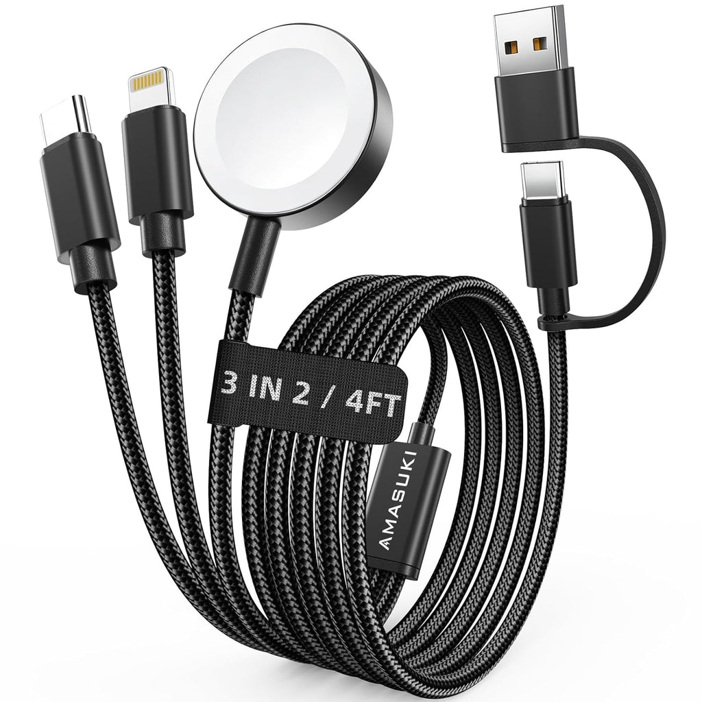 2026 Travel Essentials for Apple Watch Charger,Cruise Vacation Camping Essentials,iPhone Charger,Multi Charging Cable,3 in 2 Charging Docks for iWatch Series 11-2/Ultra,iPhone 17-12,Car,Black