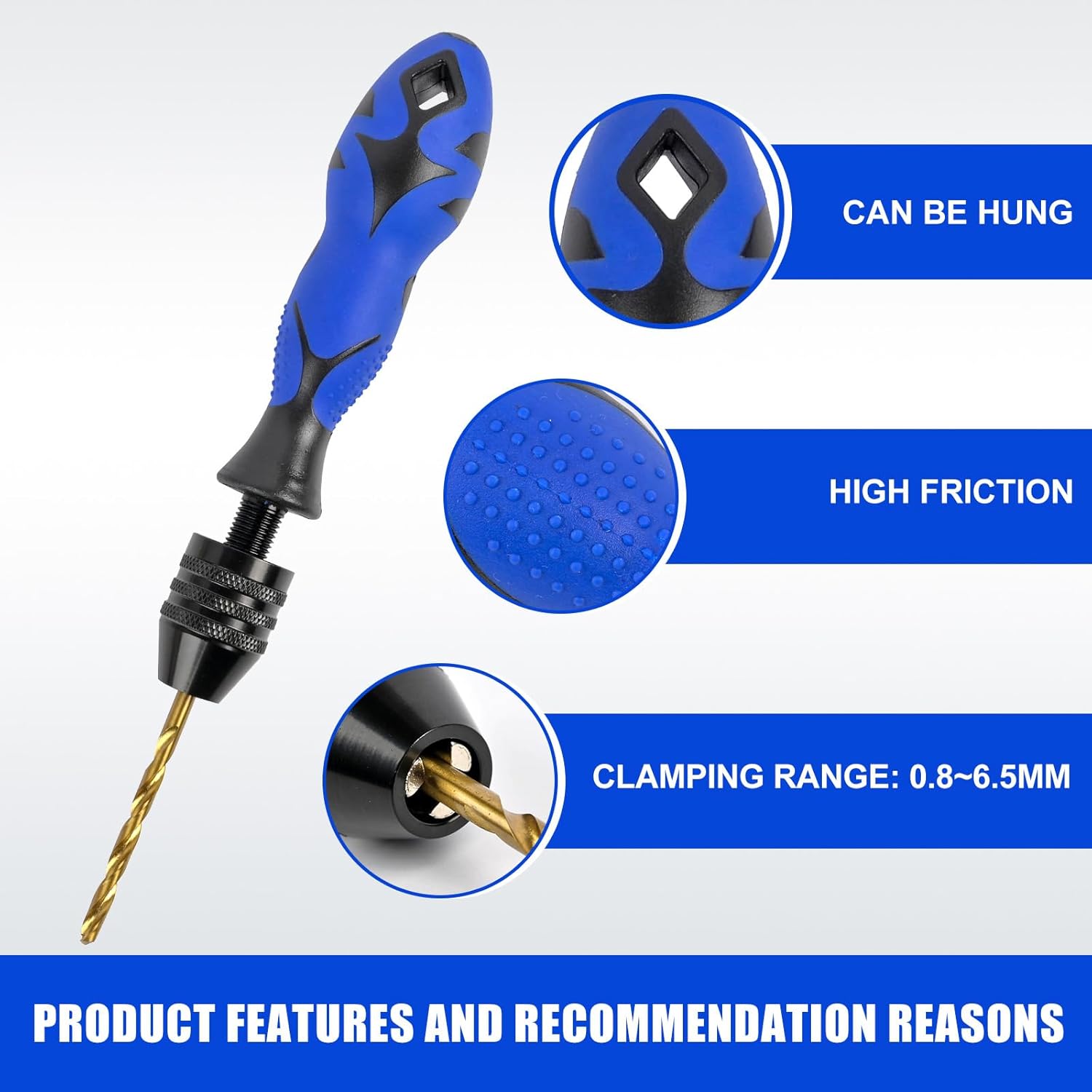Hand Vise Hand Drill Manual Adjustable Pin Vise 0.8~6.5mm with 13 Pcs Drill Bits HSS Twist Drill Bits Set(0.8mm-6.5mm) for Wood, Jewelry, Plastic, Beads Etc