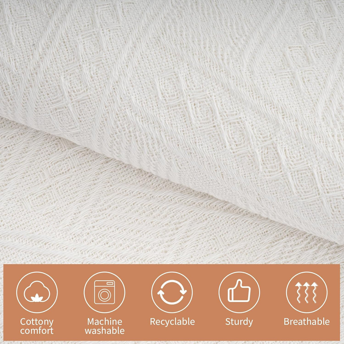 YEXEXINM Extra Large Outdoor Picnic Blanket 118" x 71" Oversize Woven Cotton Yarn Beach Blanket with Fringe, Machine Washable Portable Blanket for Camping, Beach, Park, Fits 6 to 9 Adults (White)
