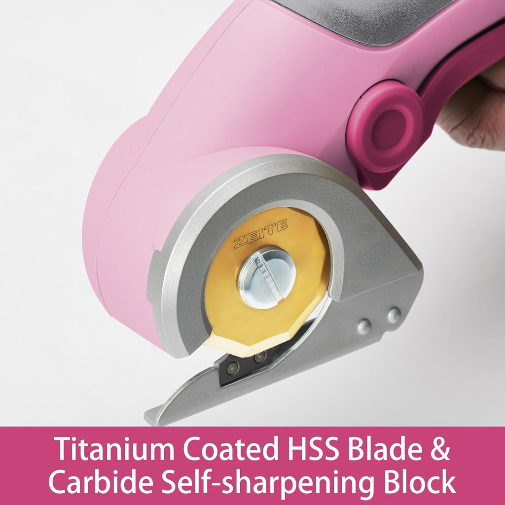 ZEITE Cordless Cardboard Box Cutter with Titanium Coated HSS Blades (Pink)