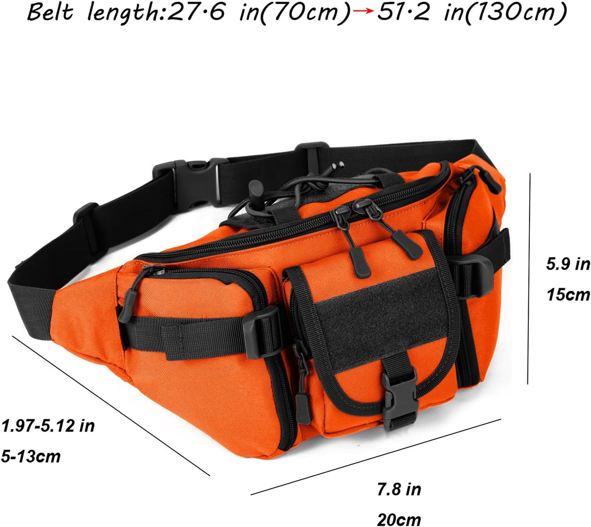 ArcEnCiel Tactical Fanny Pack for Men Women Waist Bag Hip Belt Outdoor Hiking Fishing Bumbag with Patch (Orange)