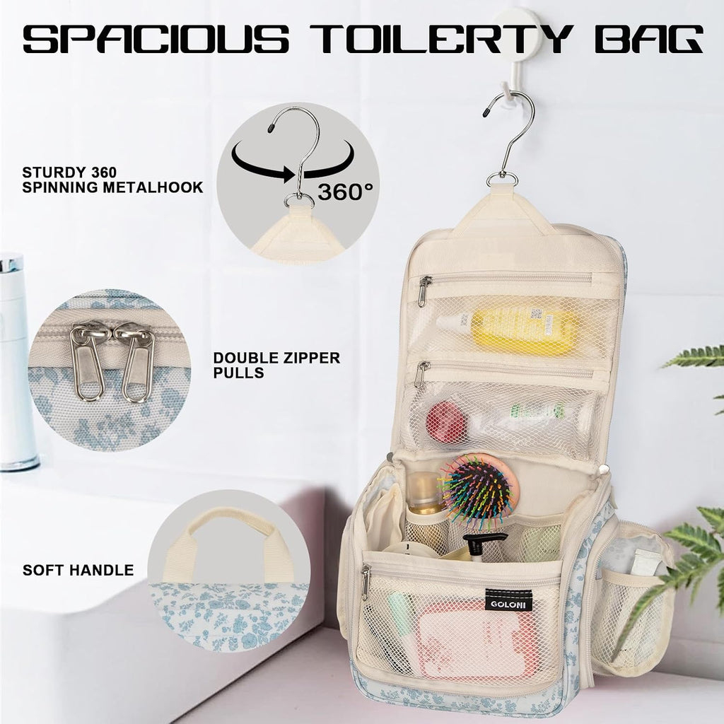 Goloni Hanging Toiletry Bag for Men Women, Water-Resistant Organizer