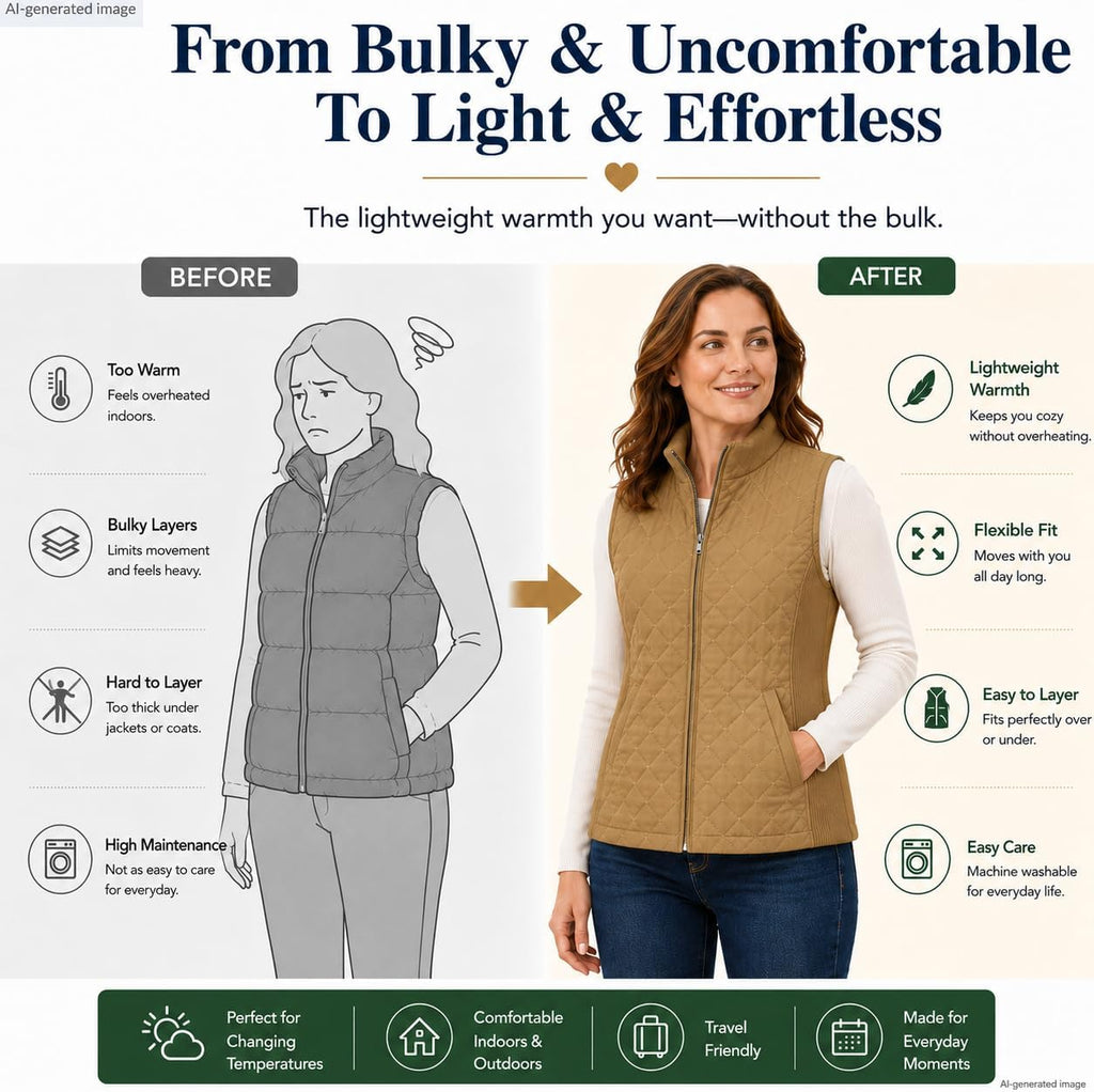 Bienzoe Womens Lightweight Quilted Vest: Warm Daily Layer