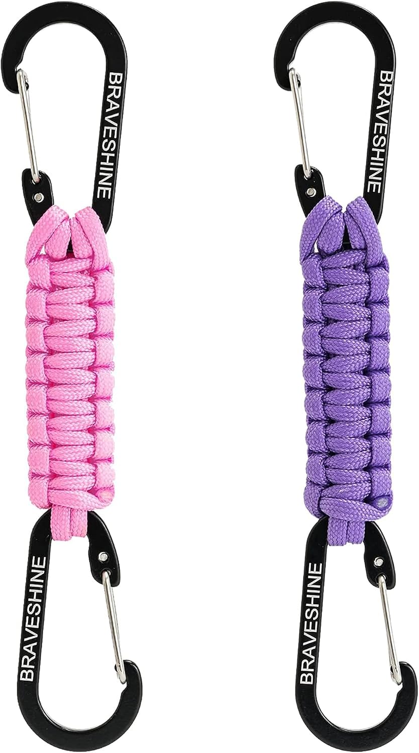 BRAVESHINE Paracord Keychain Carabiner Clip | D Ring Hanger Lanyard Hook
