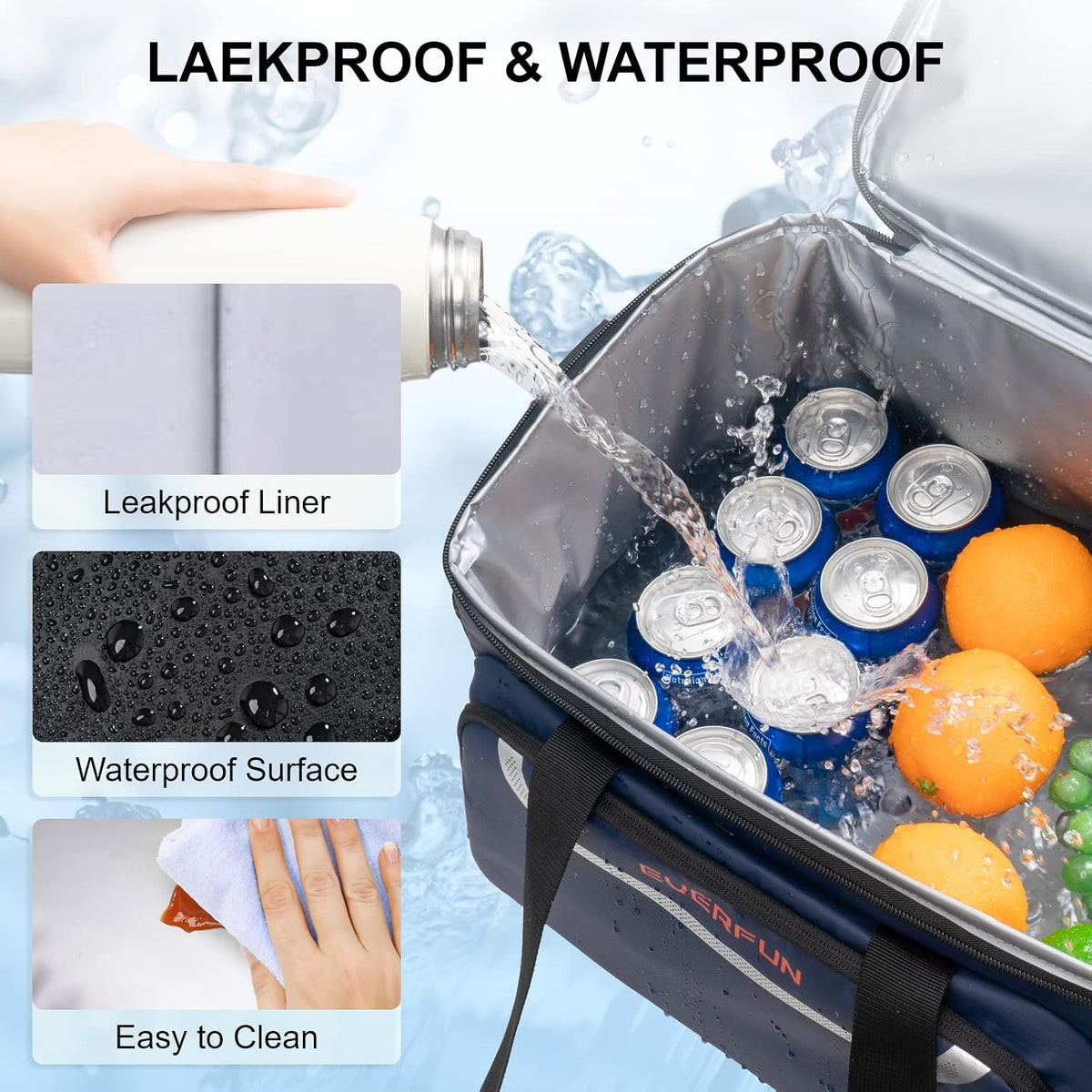 EVERFUN Small Cooler Bag 24 Can Double Deck Waterproof Insulated Lunch Box