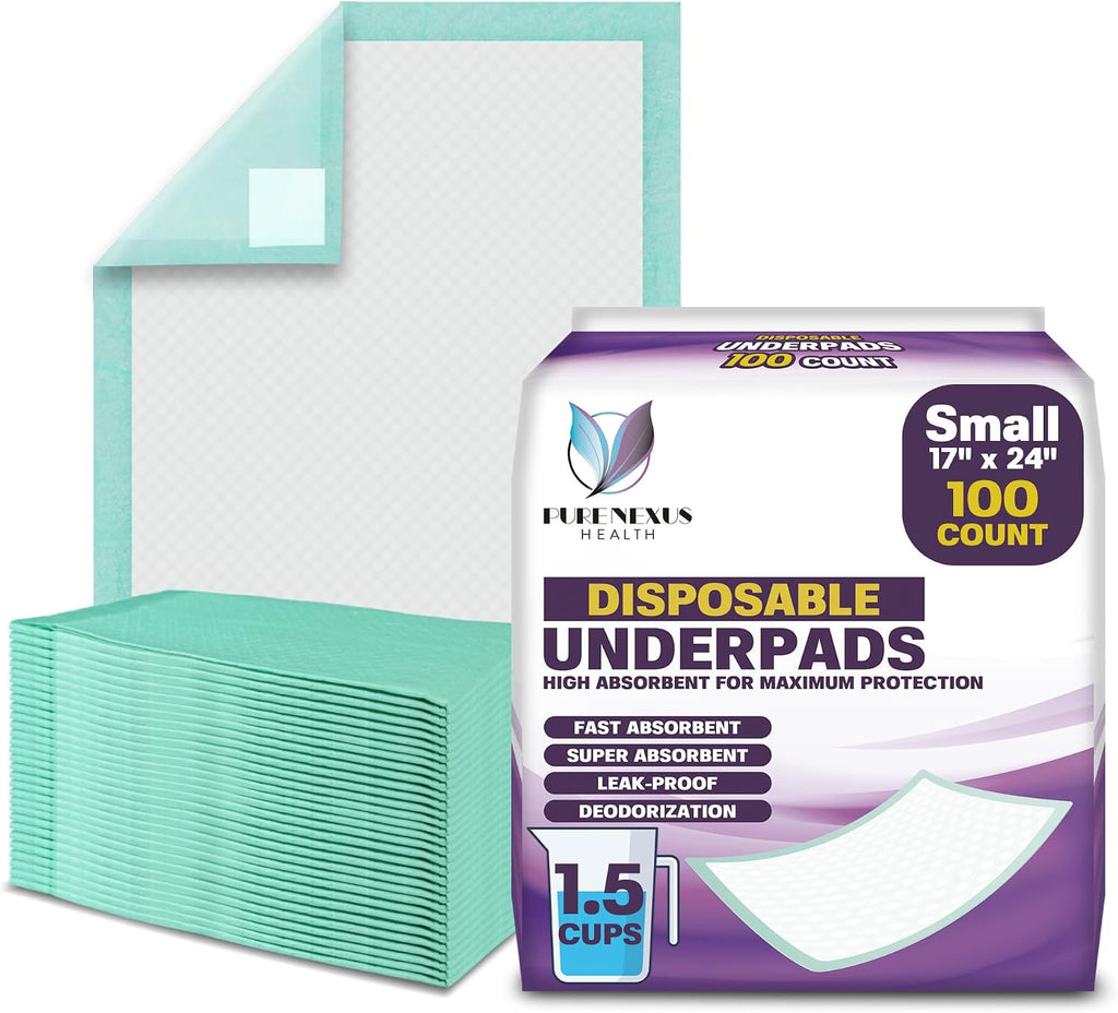 Disposable Bed Pads with Adhesive for Adults and Kids 17 x 24 (100 Count) - Super Absorbent Waterproof Incontinence Underpads, Chuck Pads, Chux Pads, Changing Pads for Baby, Pee Pads