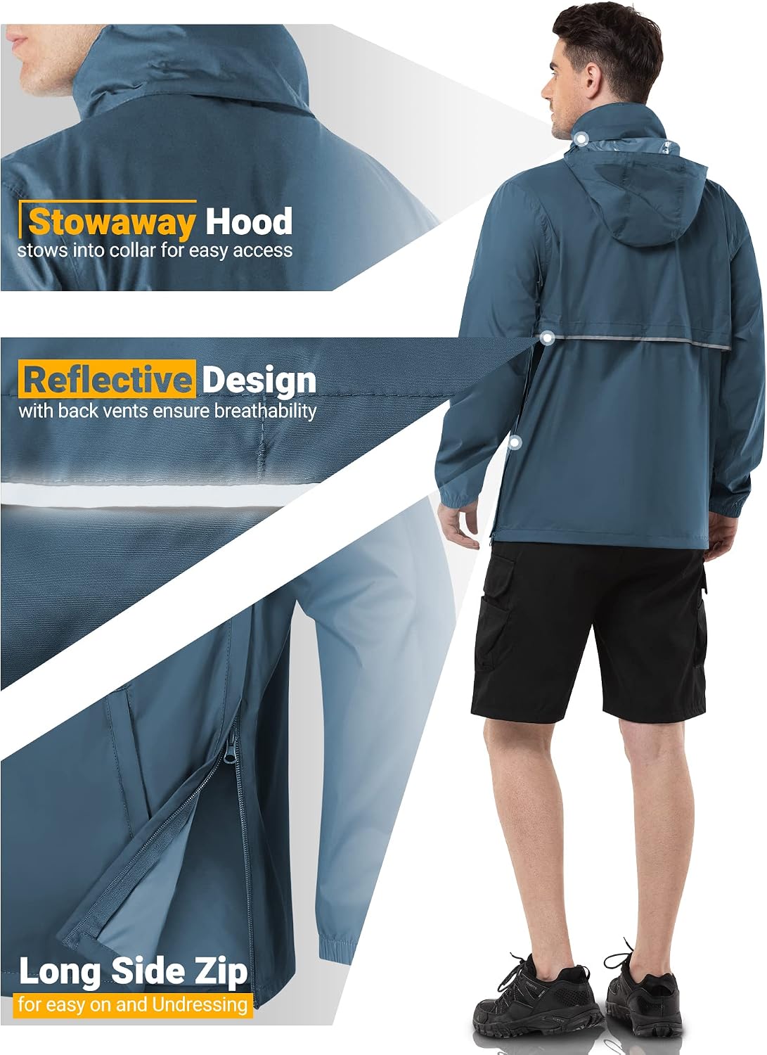 Outdoor Ventures Men's Rain Jacket Waterproof Lightweight Packable Pullover