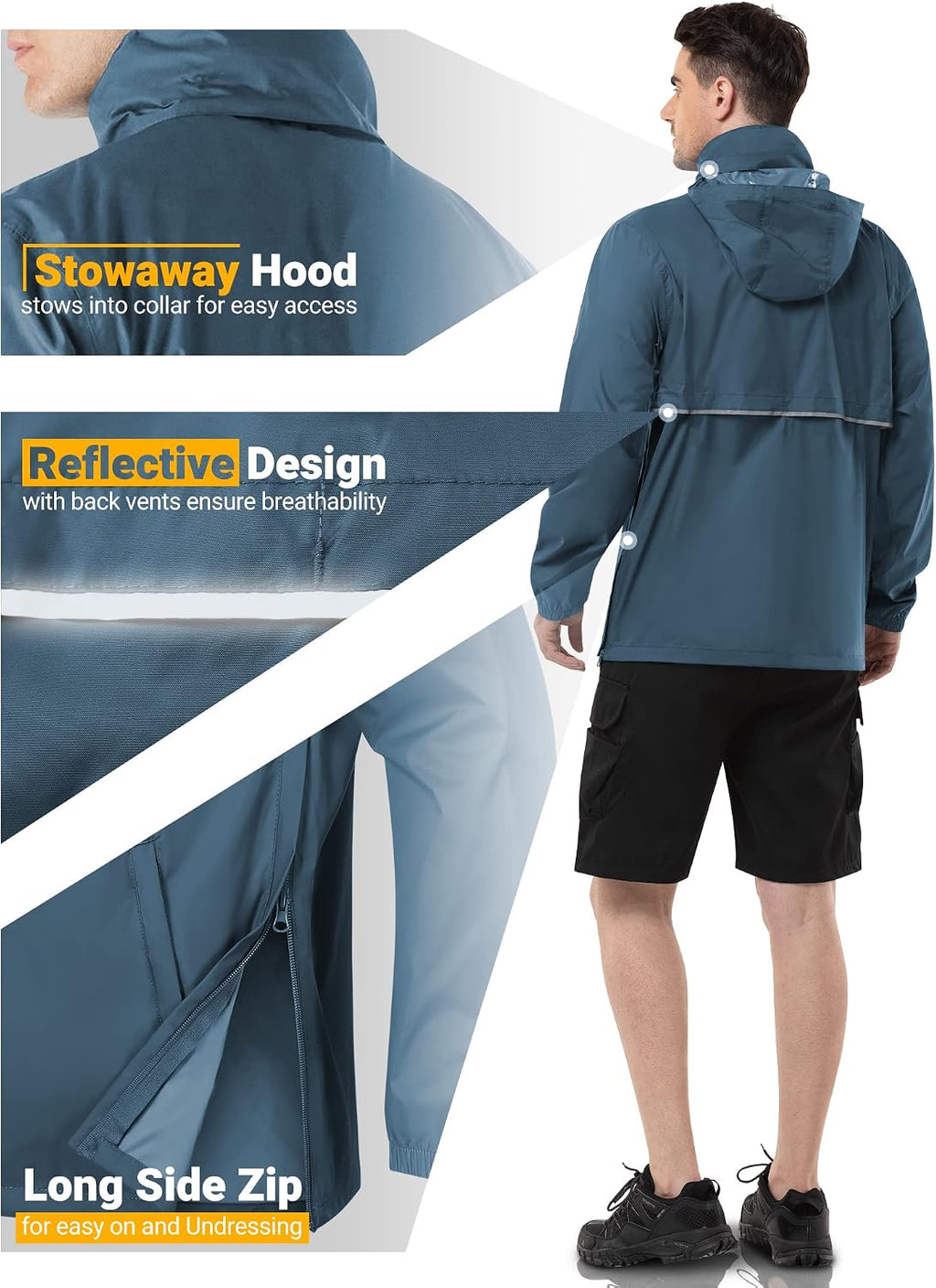 Outdoor Ventures Men's Rain Jacket Waterproof Lightweight Packable Pullover