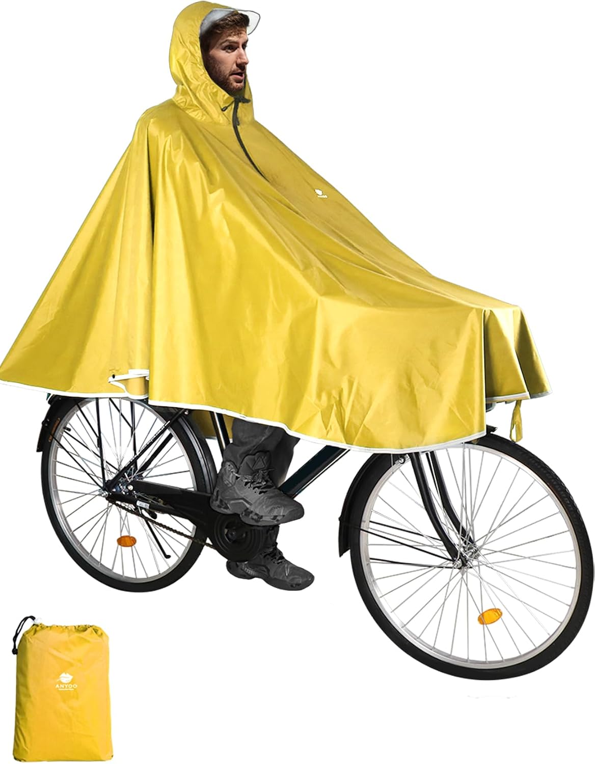 ANYOO Waterproof Rain Poncho Bike Bicycle Rain Capes Lightweight for Adults