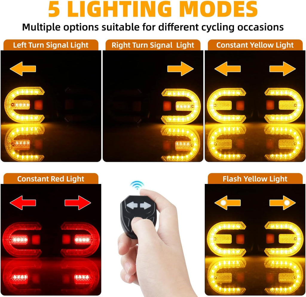 Bike Tail Lights with Turn Signals, Wireless Remote Control USB Charging Bike Rear Light, Waterproof Split/Integrated Bicycle Lights, 5 Modes Safety Warning Turn Signals Light for Night Riding