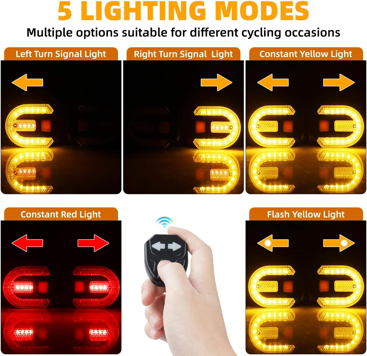 Bike Tail Lights with Turn Signals, Wireless Remote Control USB Charging Bike Rear Light, Waterproof Split/Integrated Bicycle Lights, 5 Modes Safety Warning Turn Signals Light for Night Riding