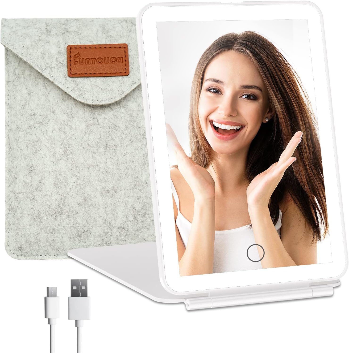 FUNTOUCH Rechargeable Travel Makeup Vanity Mirror with Lights Storage Bag