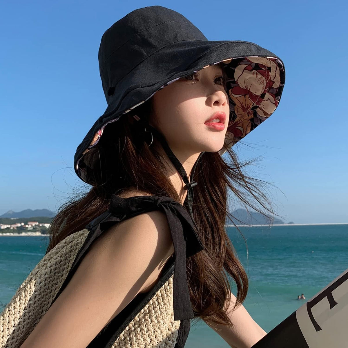 HUAMULAN Wide Brim Women Summer Sun Floppy Hat Reversible Beach Bucket Hat
