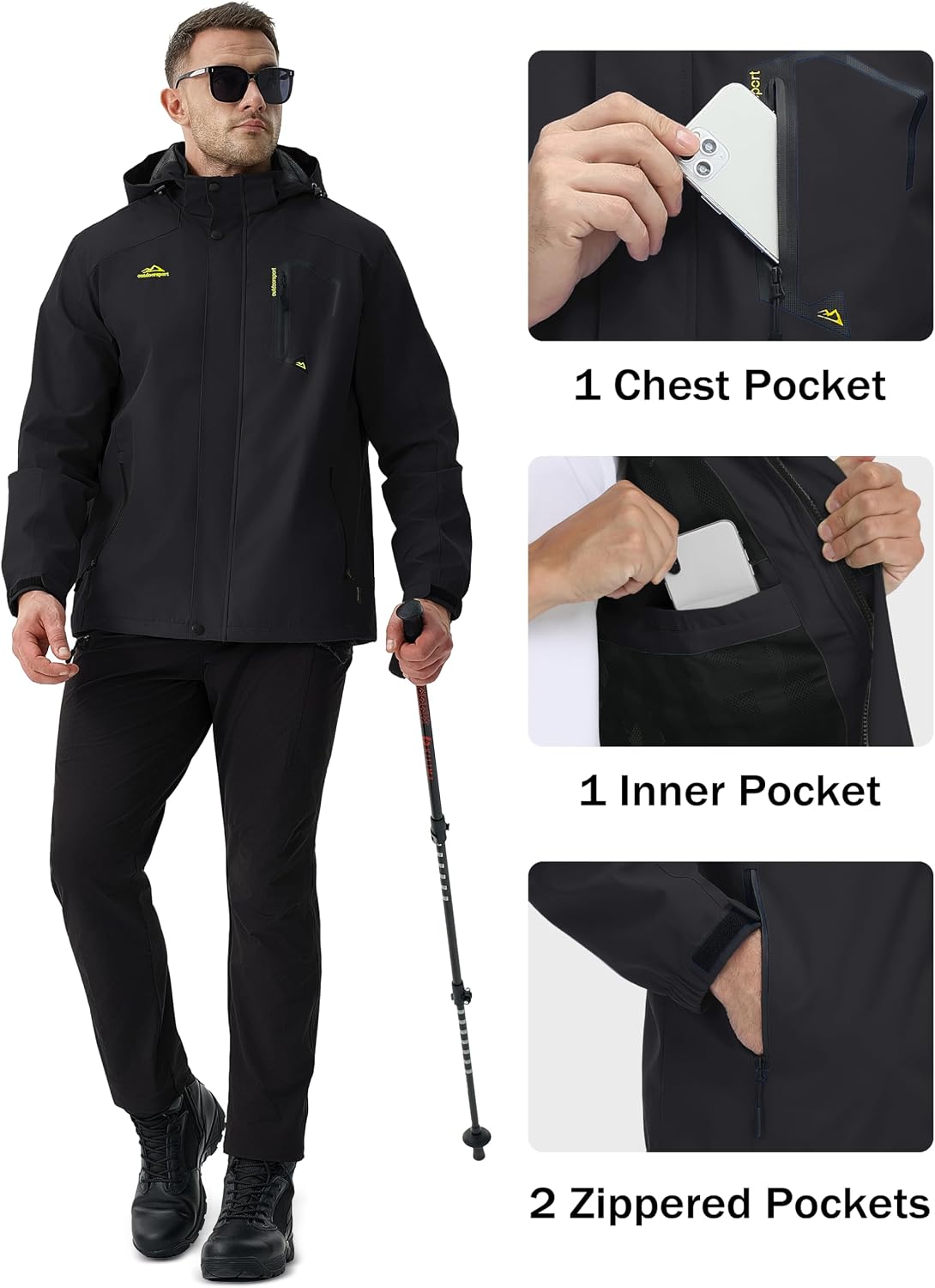 MAGCOMSEN Men's Lightweight Windbreaker Rain Jacket Raincoat with Detachable Hood for Hiking Fishing Activewear