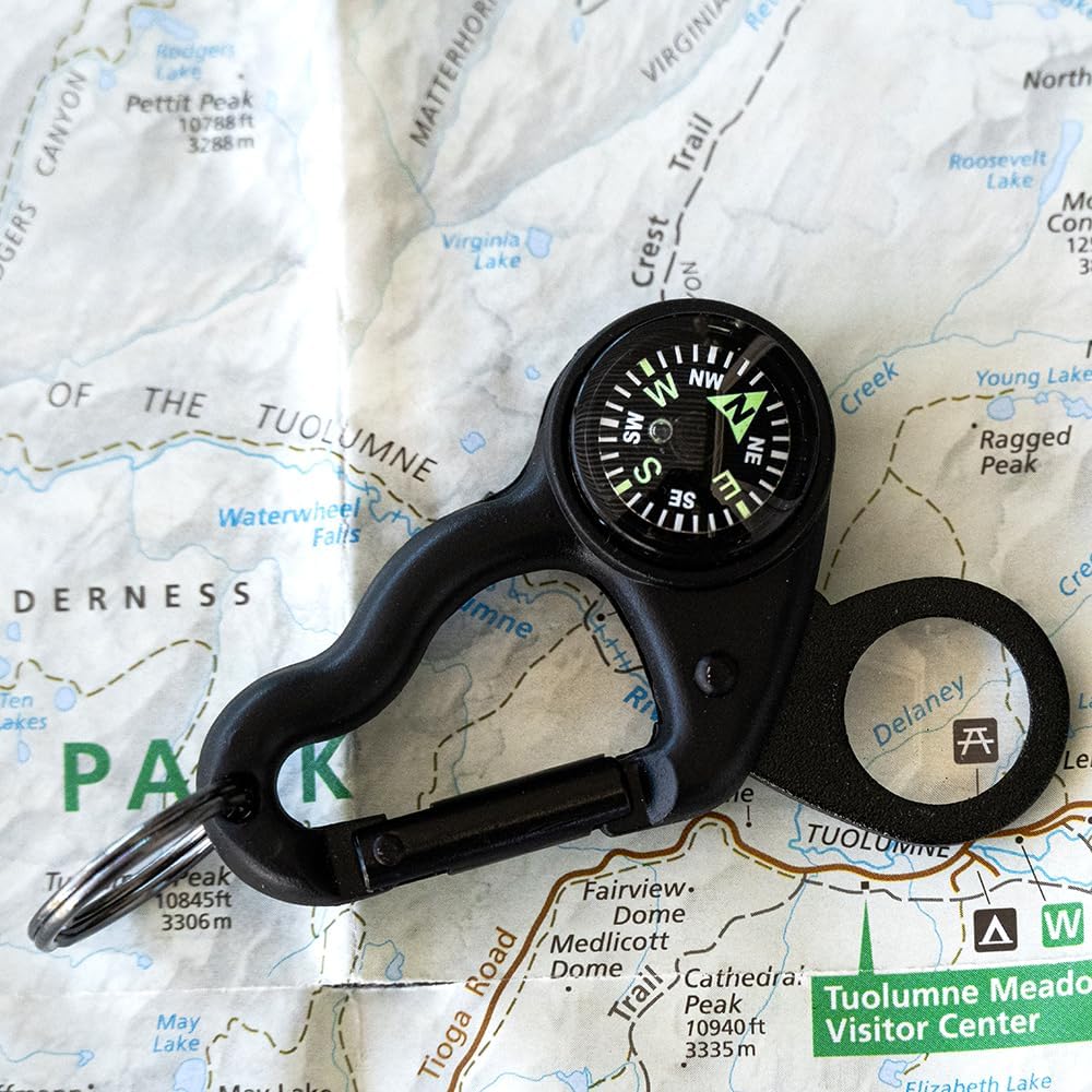 Sun Company MagniComp - Compass/Magnifier Carabiner | Carabiner with Luminous Compass and Foldaway Magnifying Glass