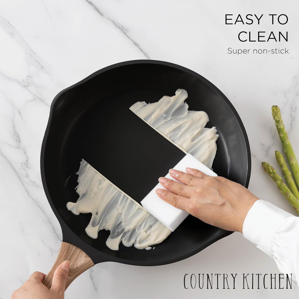 Country Kitchen Pots and Pans Set Nonstick, Cast Aluminum Kitchen Cookware Set with Utensils, 14 Pcs Non Stick Cooking Set w/Frying Pans & Saucepans, Grey