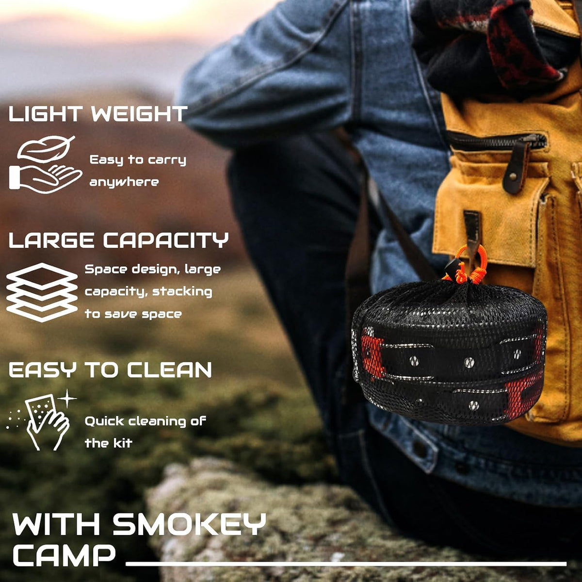 7Pcs Camping Pan Set - Backpack Cookware Pot and Pans Set, Survival Cooking Kit for Hiking, Picnic
