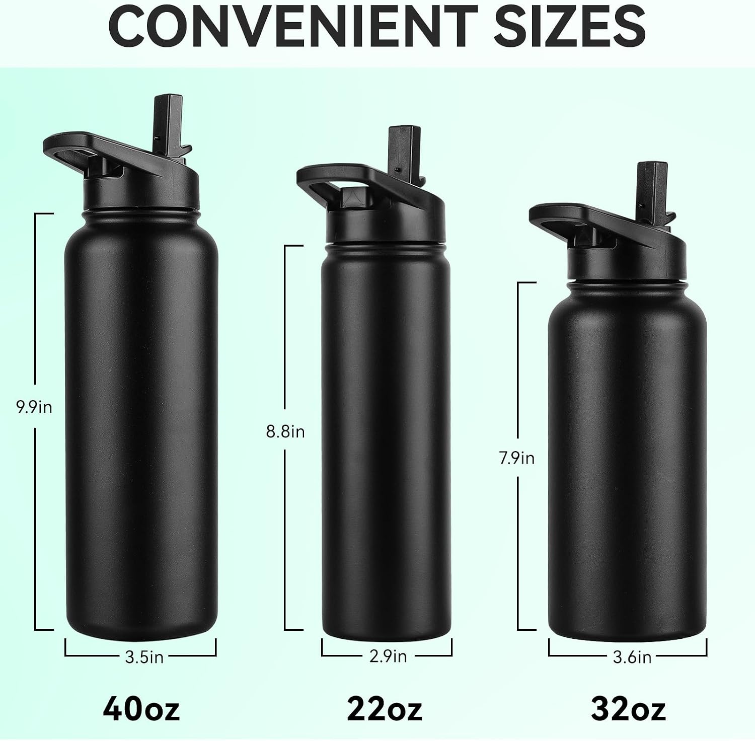 DOMICARE 32 oz Insulated Water Bottle Bulk, Vacuum Insulated Stainless Steel Sports Water Bottle with Straw Lid & Spout Lid, Leakproof, Reusable - Travel, Camping, Bike, Black (4 Pack)