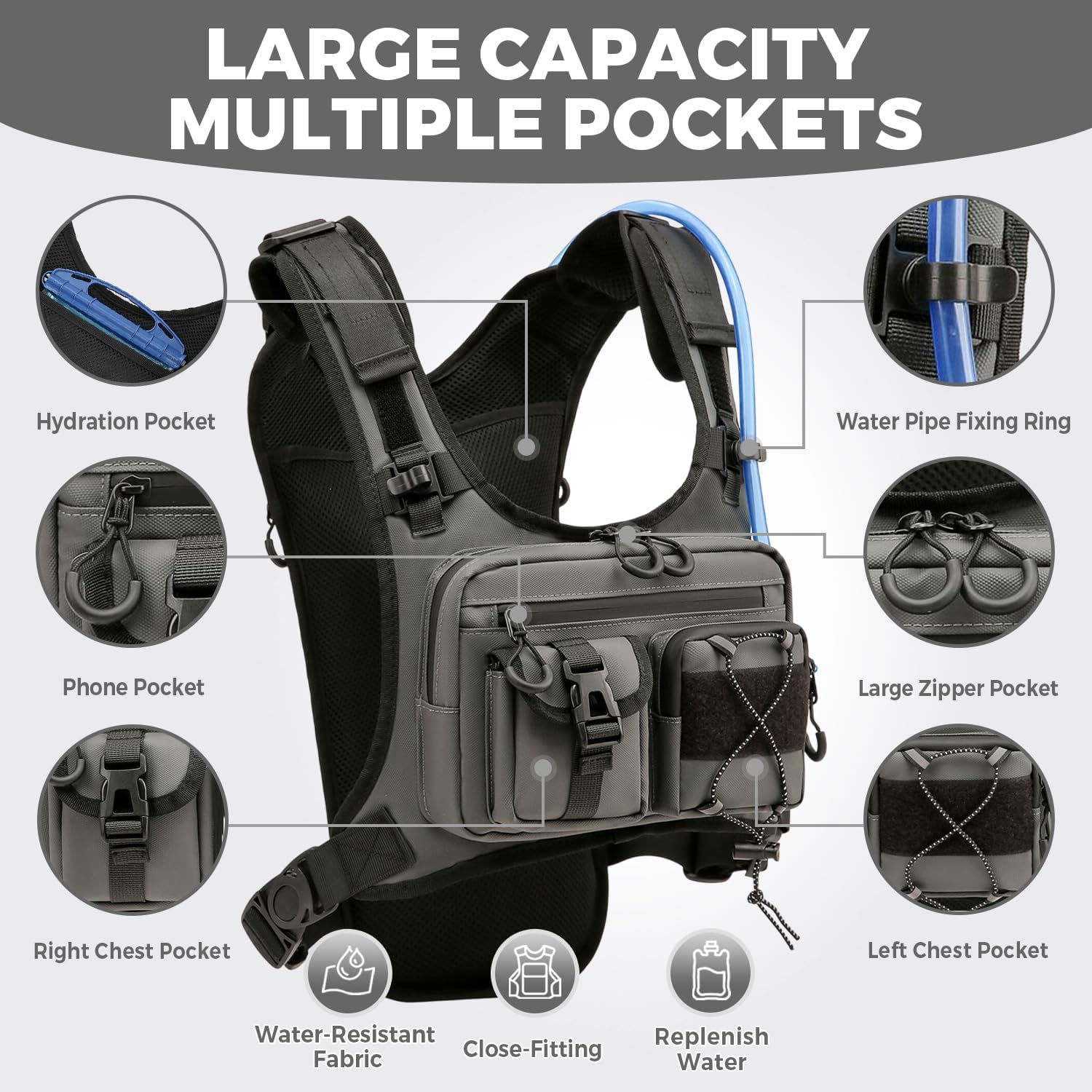 Criuage USA Patent Running Hydration Vest Backpack, Lightweight Chest Pack with 2.0L Water Bladder Bag Daypack for Hiking Running Cycling Race Marathon for Women Men