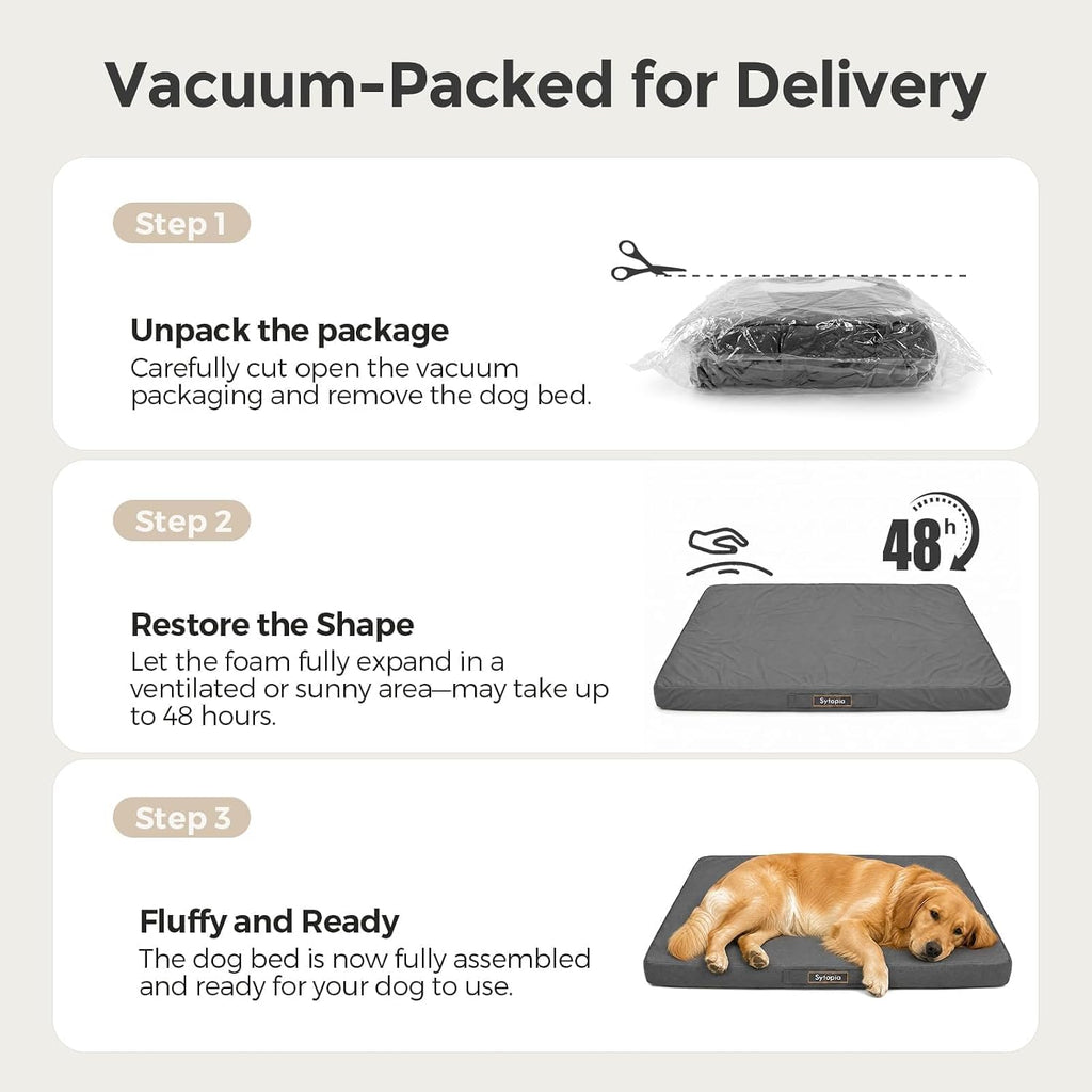 Sytopia Outdoor Dog Bed for Large Sized Dogs, 42“ Canvas Waterproof Pet Bed with Removable Washable Cover, XL Cooling Mat for Patio, Crate, Camping, Travel & Home, Gray