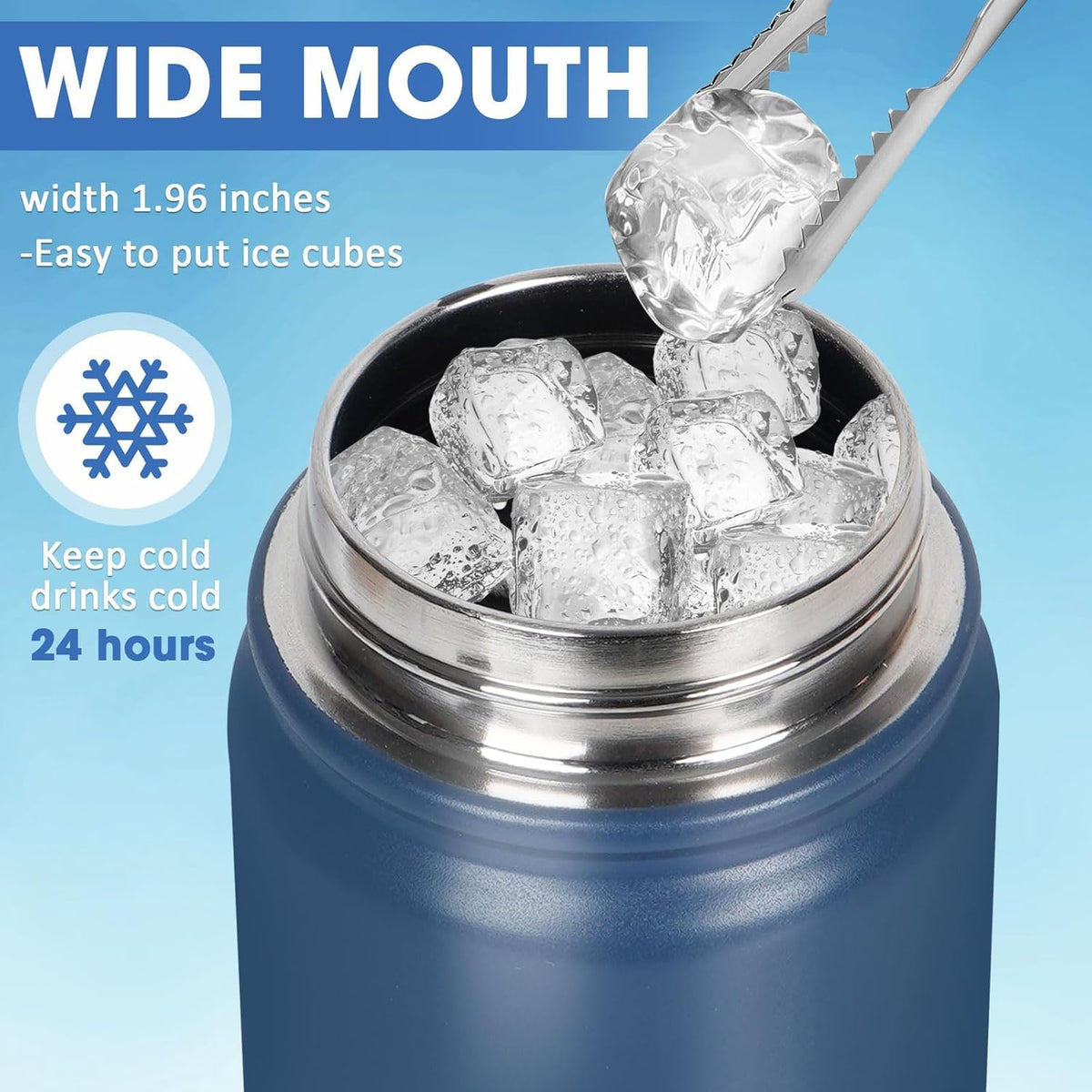 Insulated Water Bottle 24oz, Stainless Steel Double Wall Vacuum Sports Flask with 2-in-1 Straw & Chug Lid, BPA-Free, Leak Proof, Keeps Cold 24H for Travel Gym School