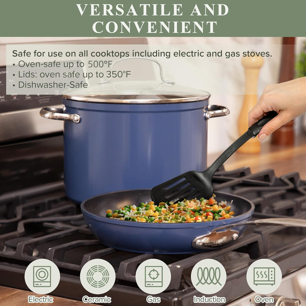 Nuwave Healthy Duralon Blue Ceramic Nonstick Cookware Set, PFAS Free