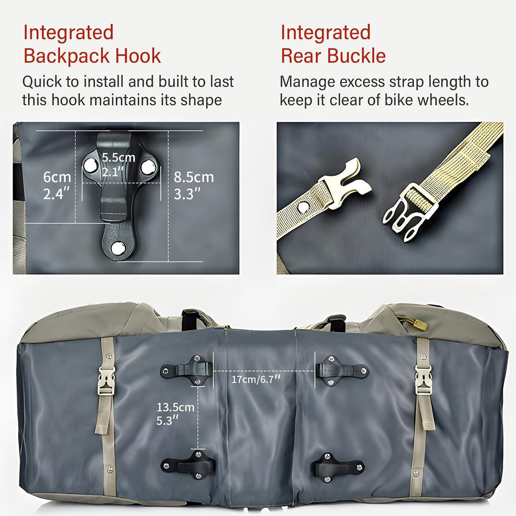 Large Saddle Bags for Bike Rear Rack,Waterproof 50L Panniers Bike Bags for Bicycles/MTB/E-Bike,Bike Trunk Bag With Reflective Stripes,Support for Width Less Than 7 Inches Bike (Army Green,50L)