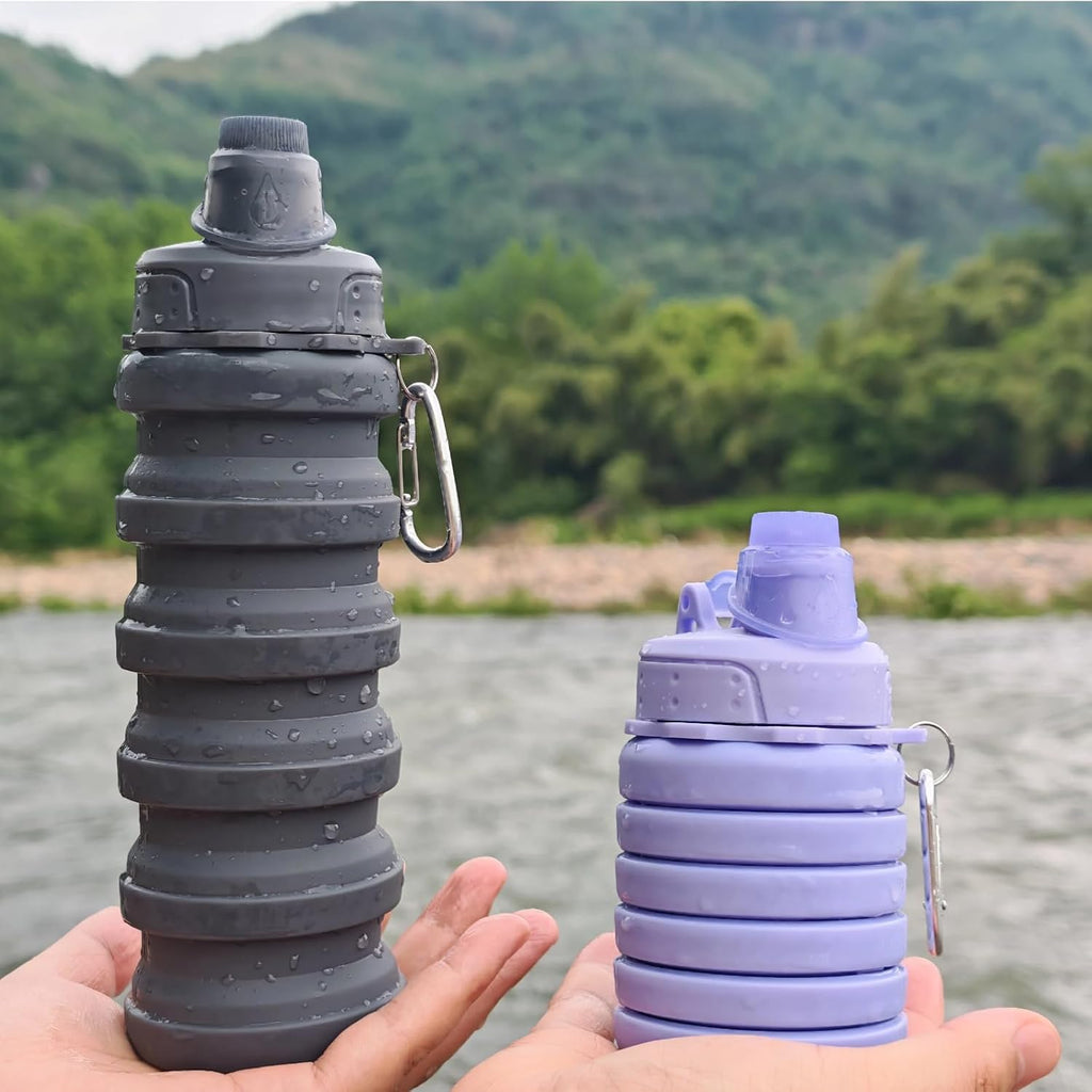 Collapsible Water Bottles Travel water bottle Sports Portable Sport Water Bottle Reusable Water Bottles comes with mountaineering Buckle 500ml silicone Water-proof camping water bottle