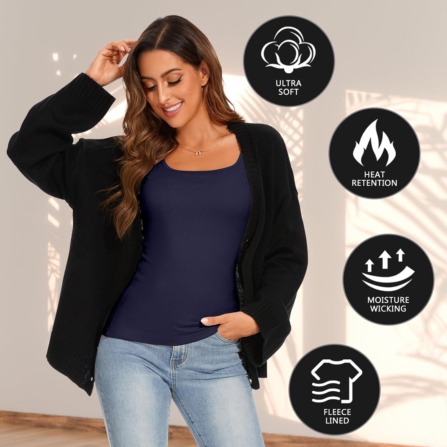 WOWENY Thermal Tank Tops for Women Adjustable Straps Warm Base Layer Shirt