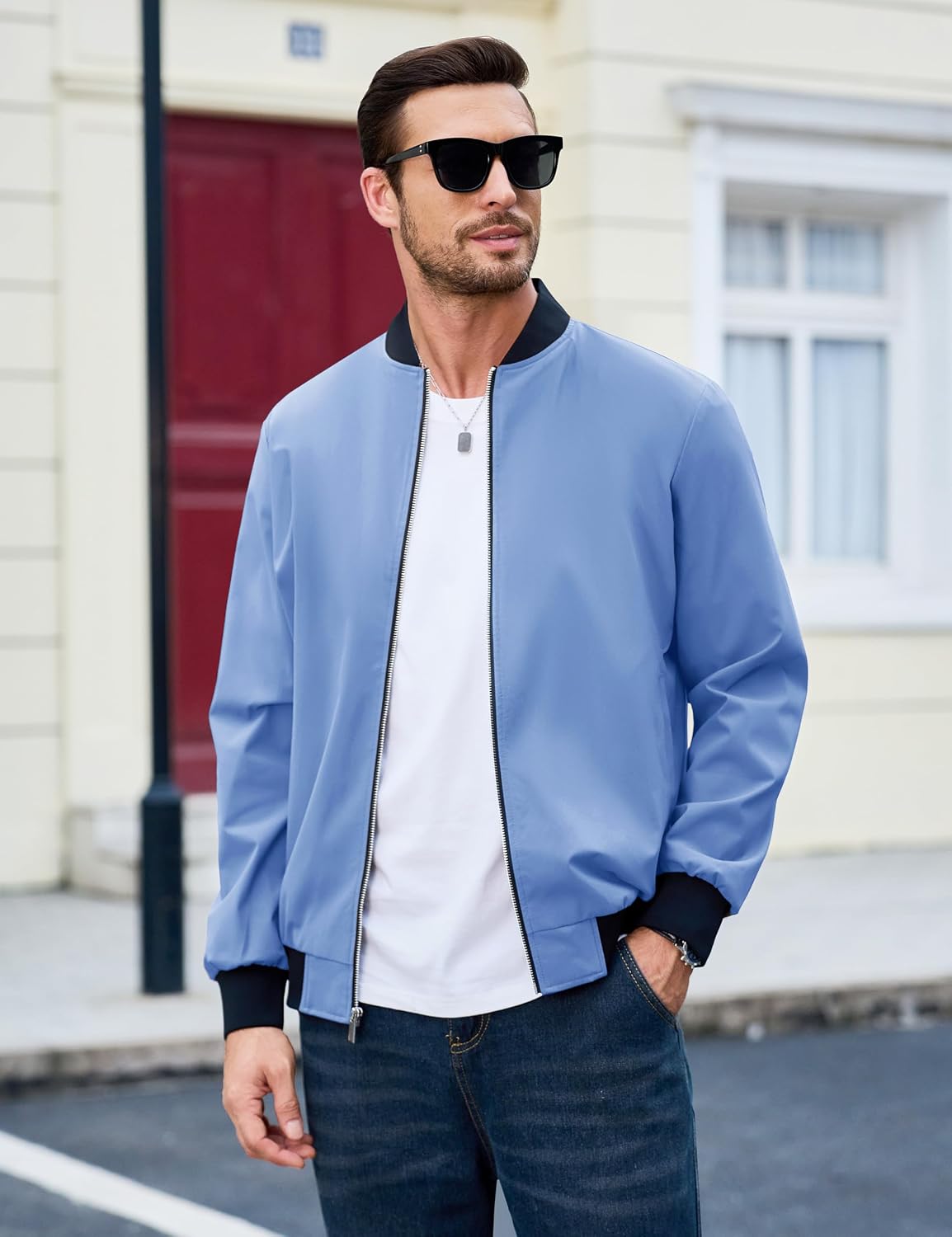 MAGCOMSEN Men's Bomber Jacket Lightweight Full Zip Windbreaker Jackets