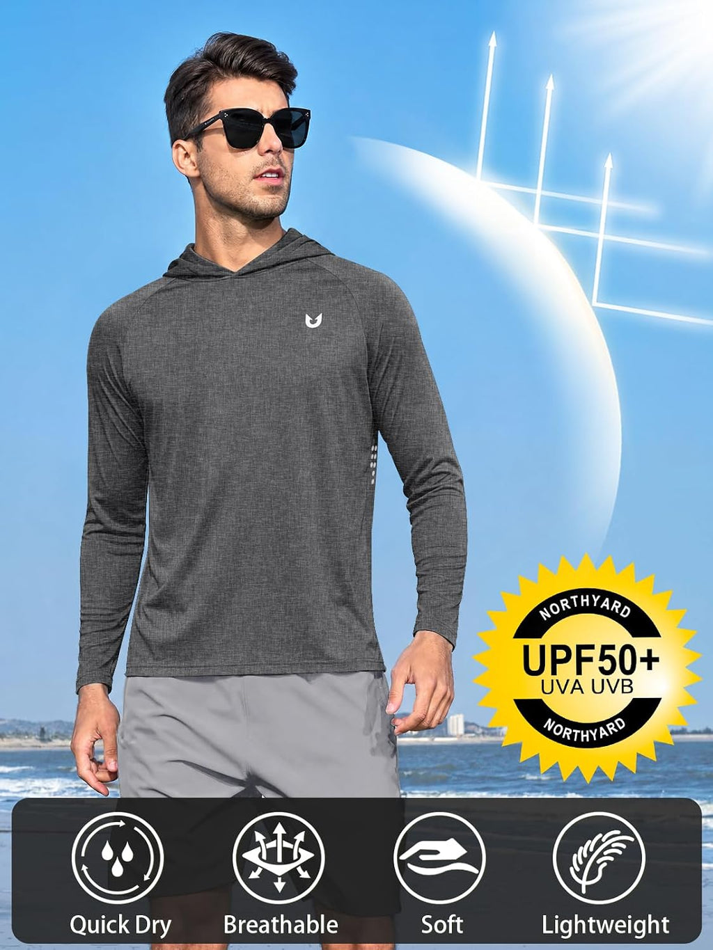 NORTHYARD Men's Sun Hoodie Long Sleeve Fishing Shirts UPF 50+ Rash Guard