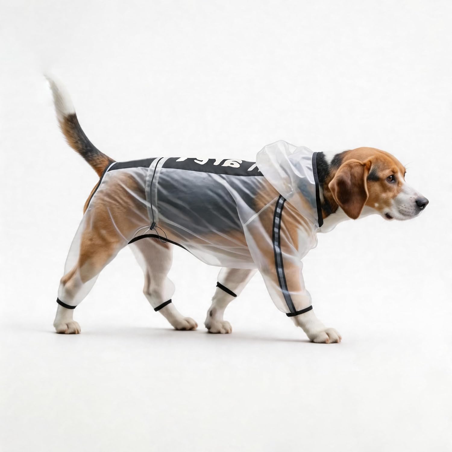 Olsa Dog Raincoat, Dog Hooded Slicker Poncho, 4 Legs Rain Jacket with Reflective Stripe, Transparent Water Proof Resistant Rain Snow Clothes for Small Medium Large