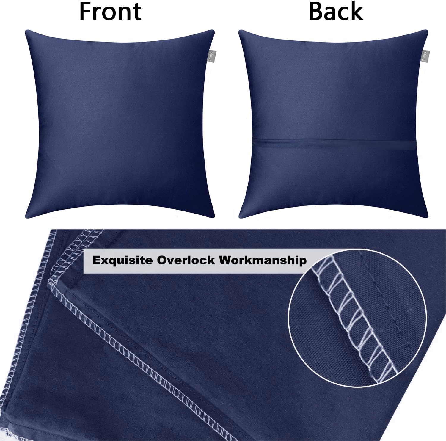 Thmyo 4-Pack 100% Cotton Solid Decorative Throw Pillow Case 18x18 Dark Blue