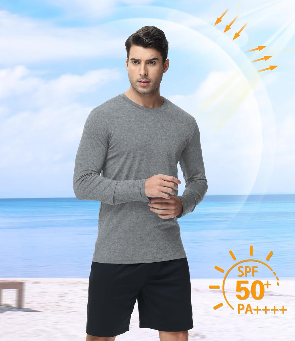 Kinglaman 6 Pack Men Dry Fit Workout Long Sleeve UPF 50+ Athletic Gym Shirt