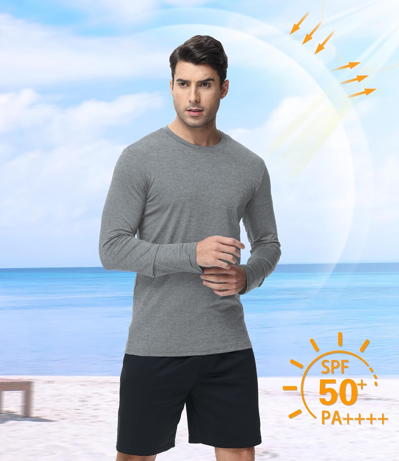 Kinglaman 6 Pack Men Dry Fit Workout Long Sleeve UPF 50+ Athletic Gym Shirt