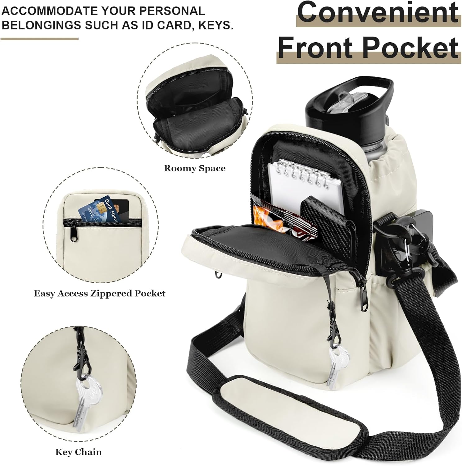 Water Bottle Holder with Strap, 32/40oz Insulation Water Bottle Carrier Bag with Phone Pocket, Water Bottle Sling Bag Crossbody Water Bottle Holder for Hiking Walking