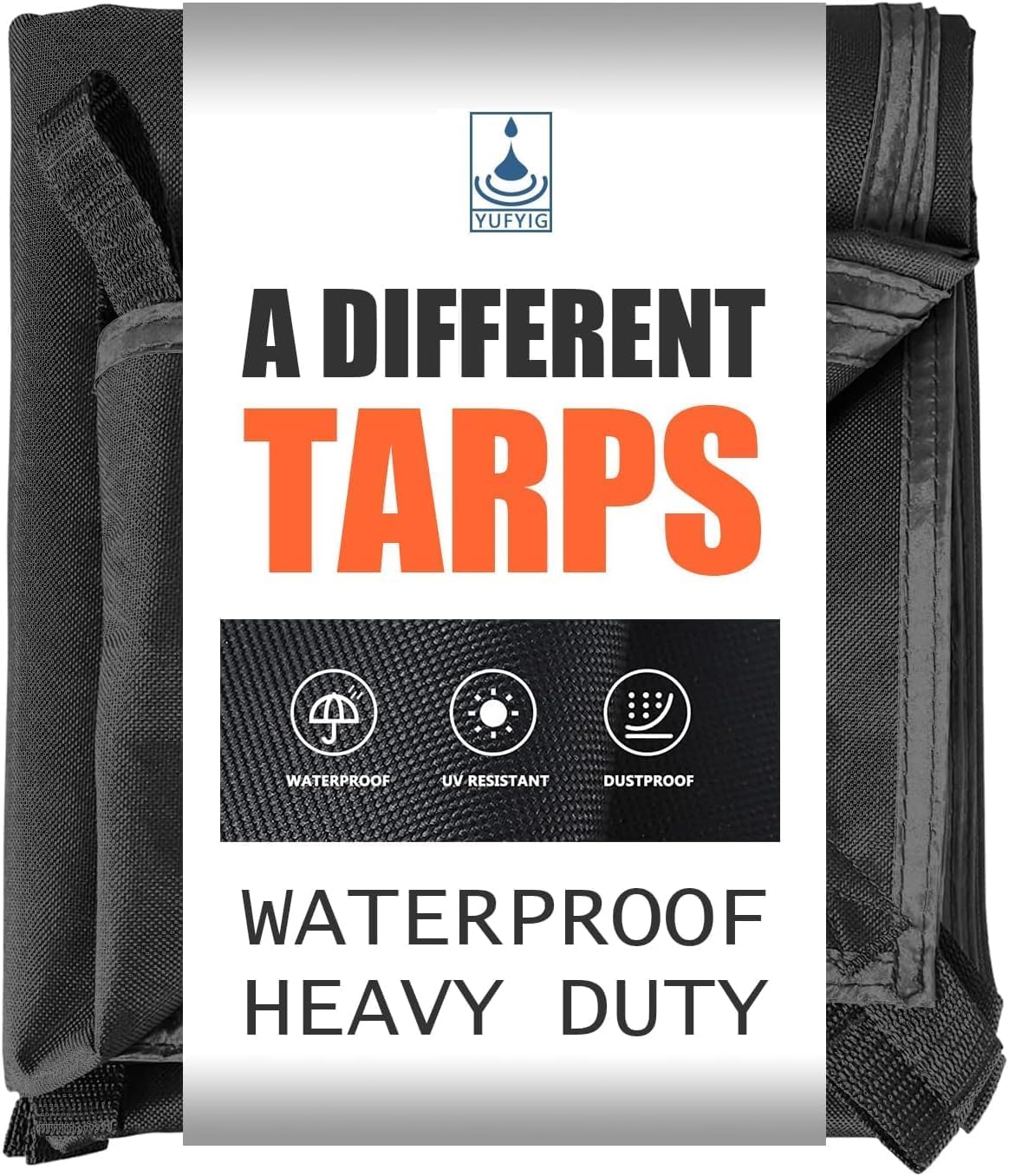 6.5x7ft Black Tarp Heavy Duty Waterproof, Oxford Fabric Cover 20mil