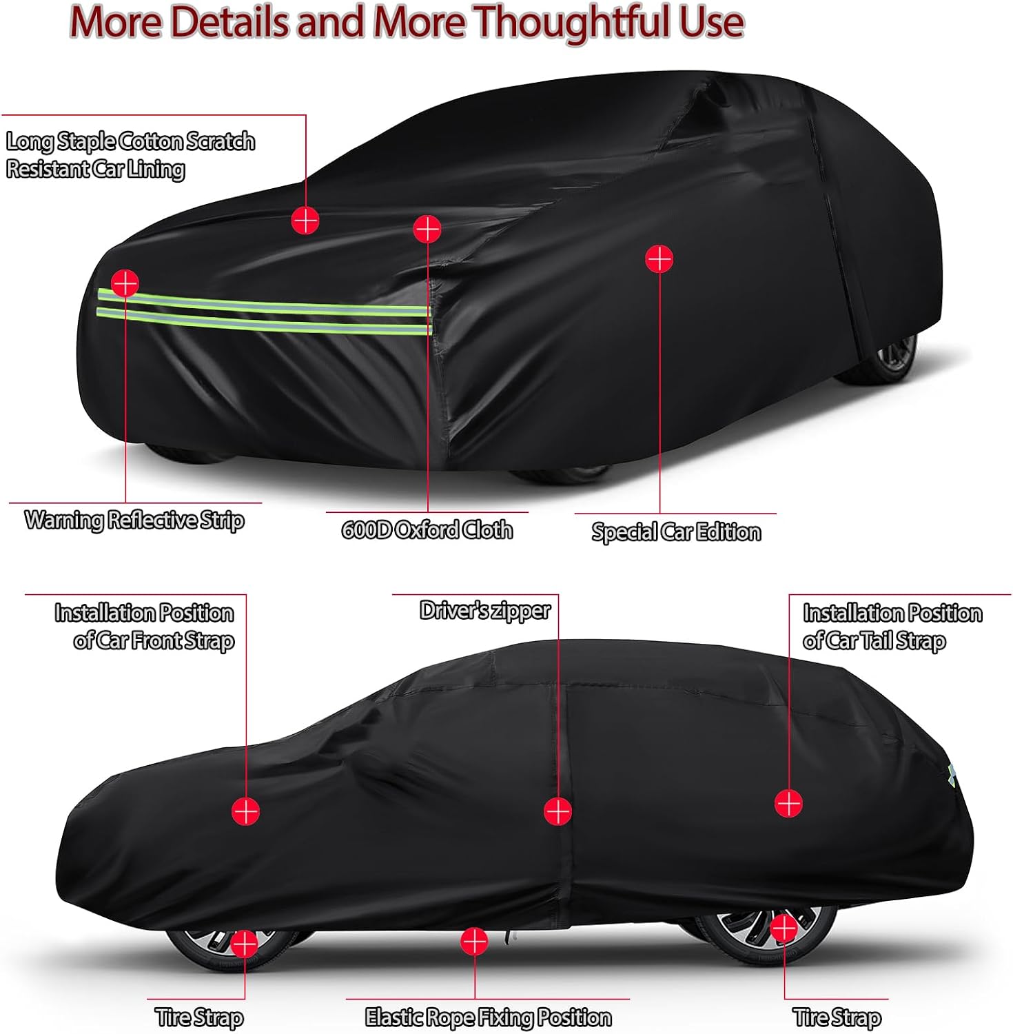 16-Layer 600D Heavy Duty Universal Full Car Cover for Outdoor & Indoor Use - All Weather Sun UV Rain Snow Dust Proof, Waterproof Scratch Resistant, Fits SUVs Body Length 191"-200"/15.9-16.6 ft