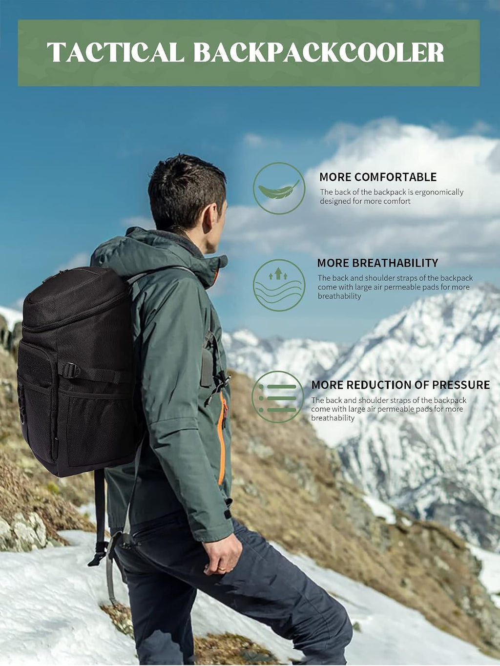 JOYHILL Backpack Cooler, Cooler Backpack 36 Cans/25 L Tactical Insulated Soft Cooler Bag Large Capacity Leakproof Cooler for Men Women, Travel Backpack for Camping Hiking Picnic Beach