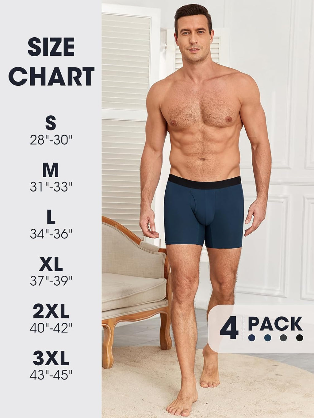 Men's Boxer Briefs Soft Breathable Stretch Cotton Underwear 4-Pack