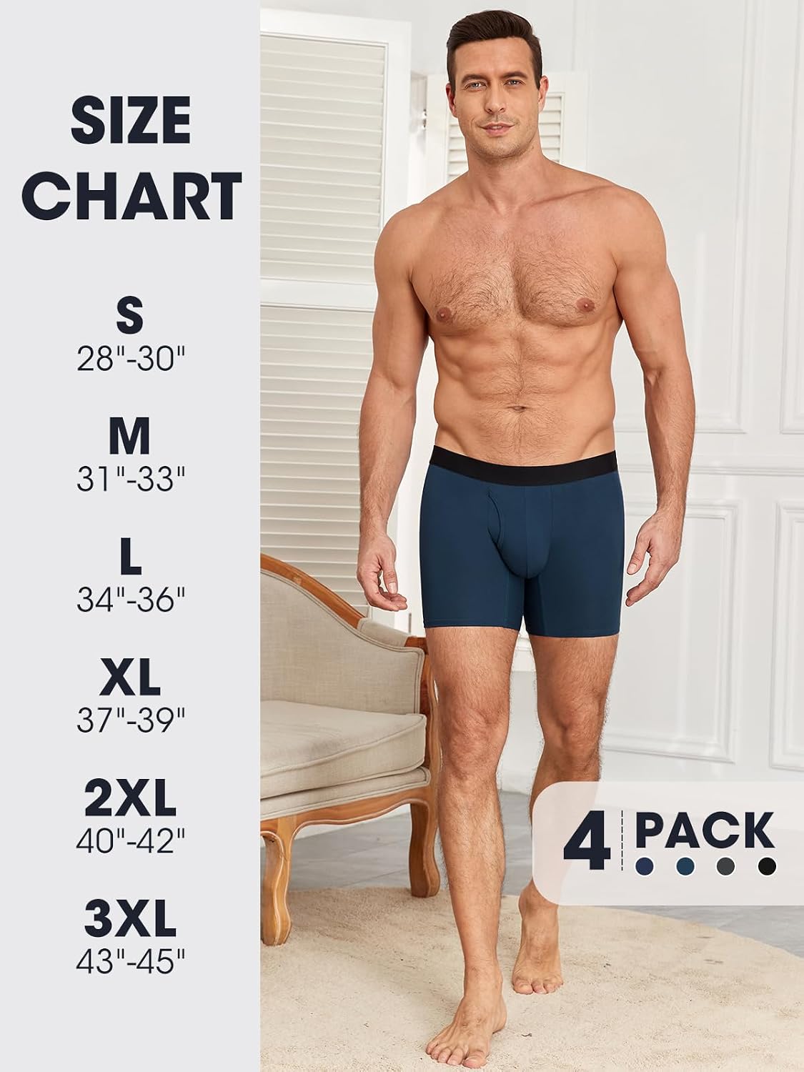 Men's Boxer Briefs Soft Breathable Stretch Cotton Underwear 4-Pack