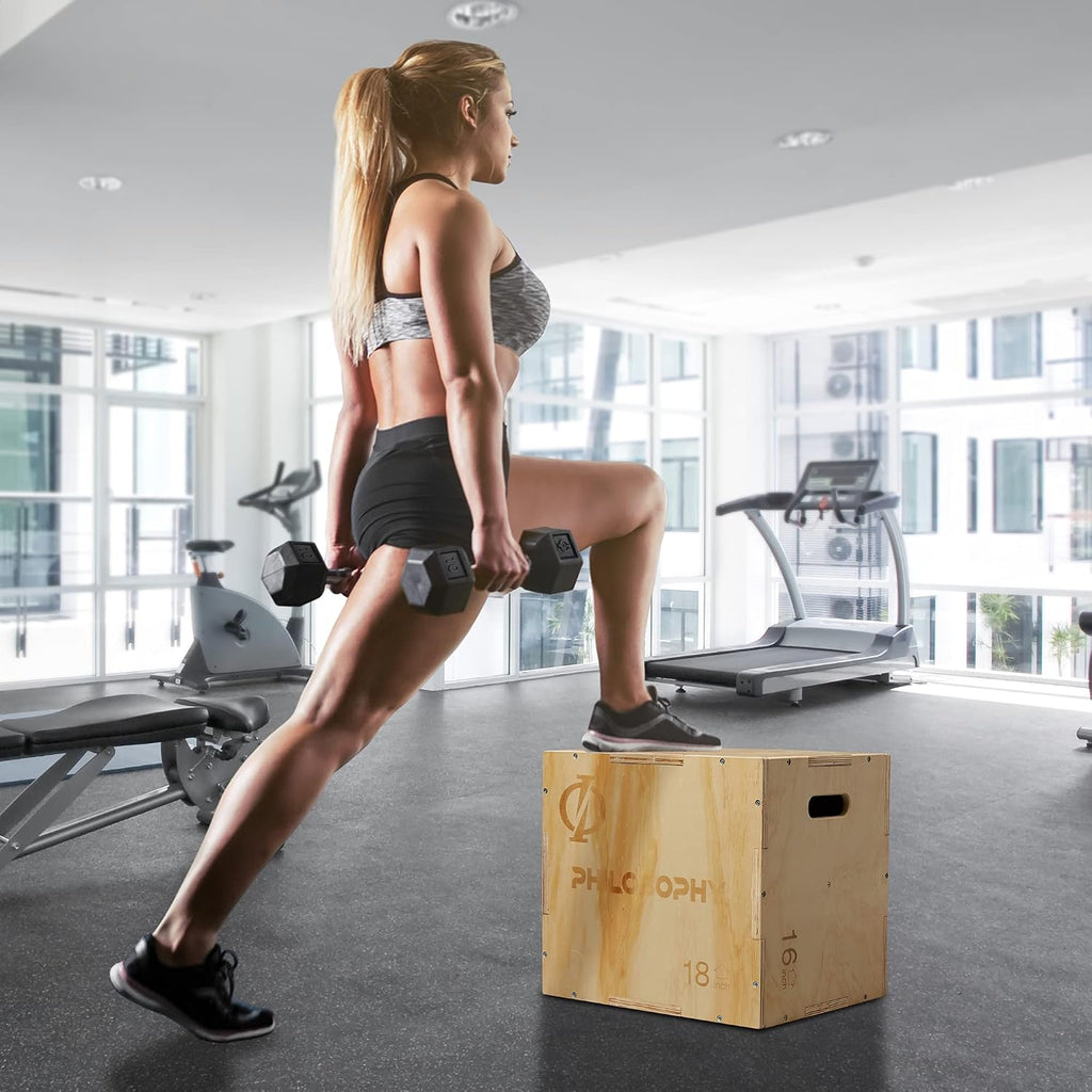 Philosophy Gym 3-in-1 Wooden Plyo Box, Wood Plyometric Jump Box Platform for Home Gym, HIIT, Jumps, Step-Ups, and Strength Training