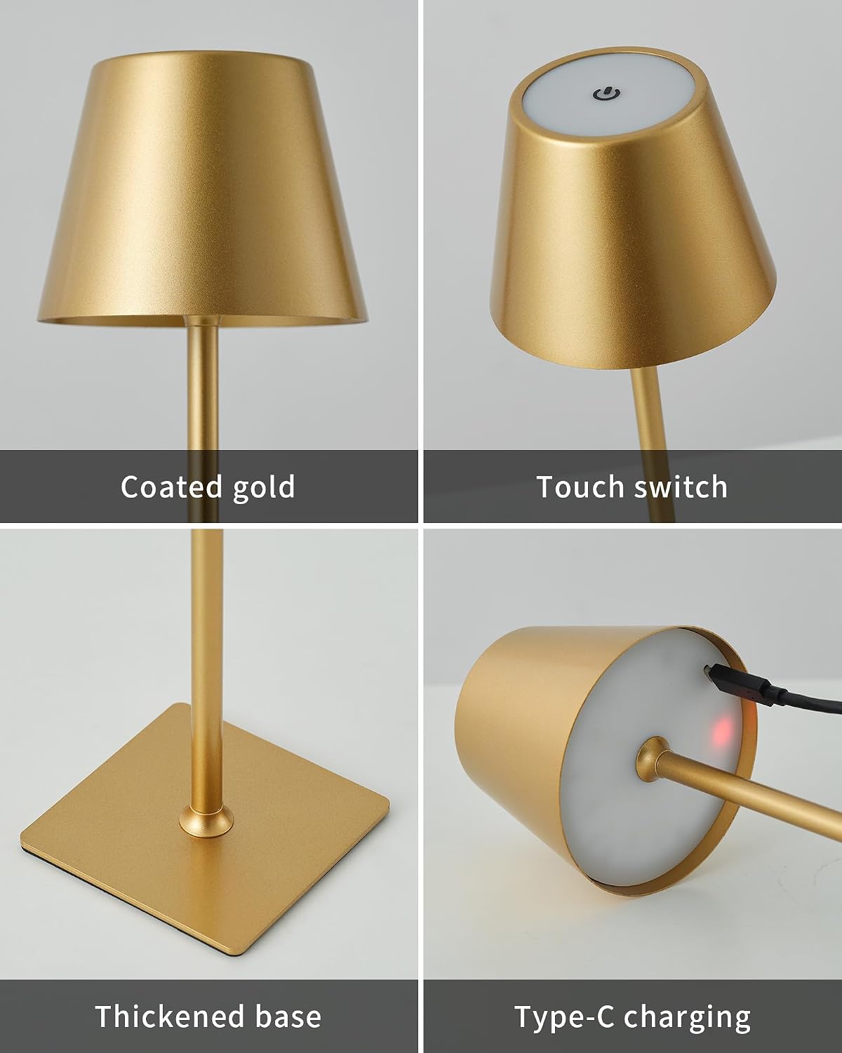 KDG Gold Cordless Table Lamps Set of 2, 4000mAh Rechargeable LED Desk Lamp