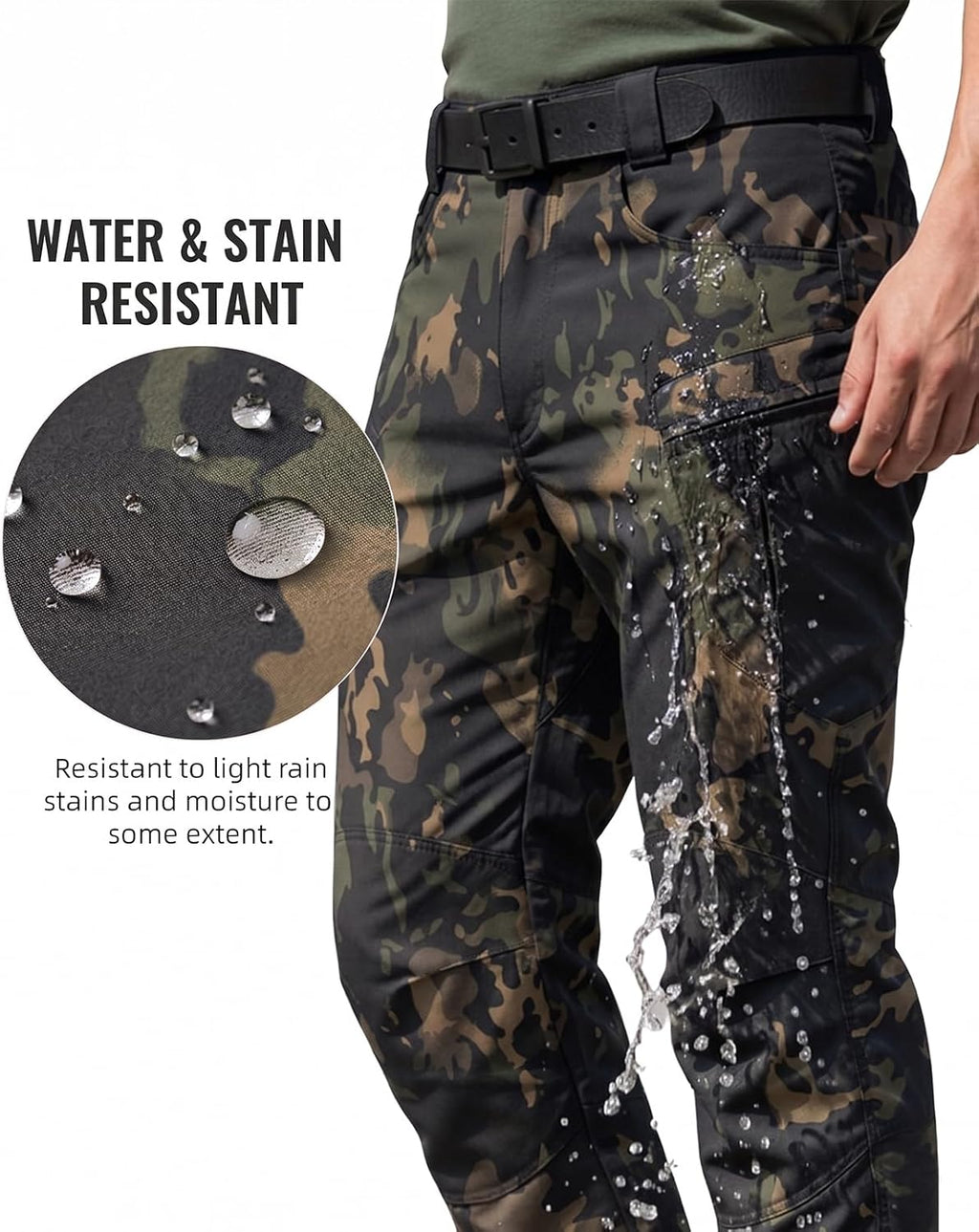 Men's Stretch Tactical Pants,Water Resistant Ripstop Cargo Pants,Lightweight Outdoor Work Hiking Pants with Pockets