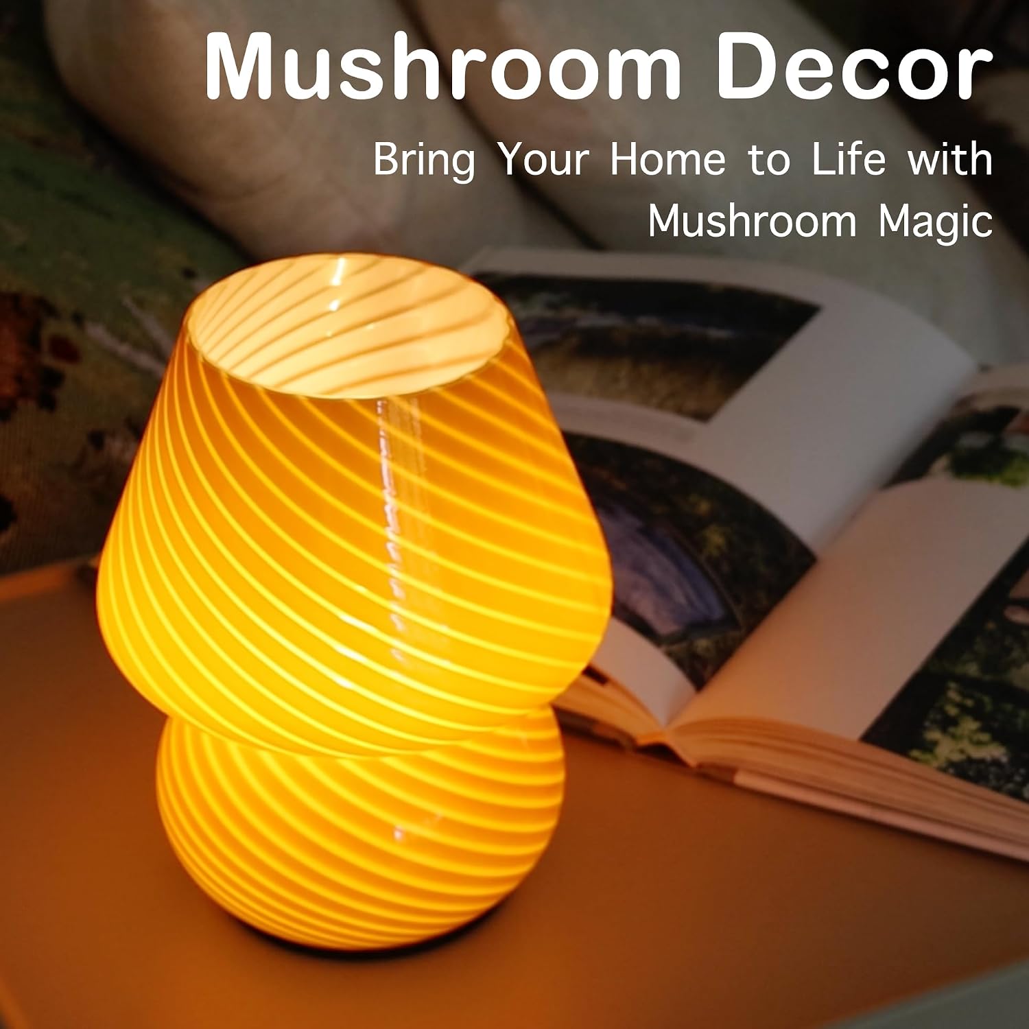 ULAROOM Battery Operated Mushroom Lamp-Vintage Small Table Lamps with Timer, Cordless Battery Powered Bedside Lamp for Bookshelf/Bedroom/Kitchen/Living Room/Shelf/Entryway Decor Aesthetic,Orange