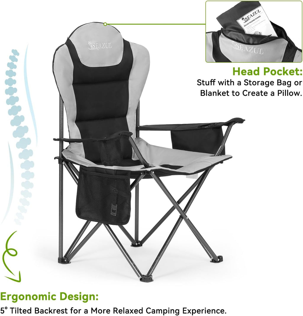 Camping Chairs for Adults, Folding Chairs for Outside, Support 380lbs