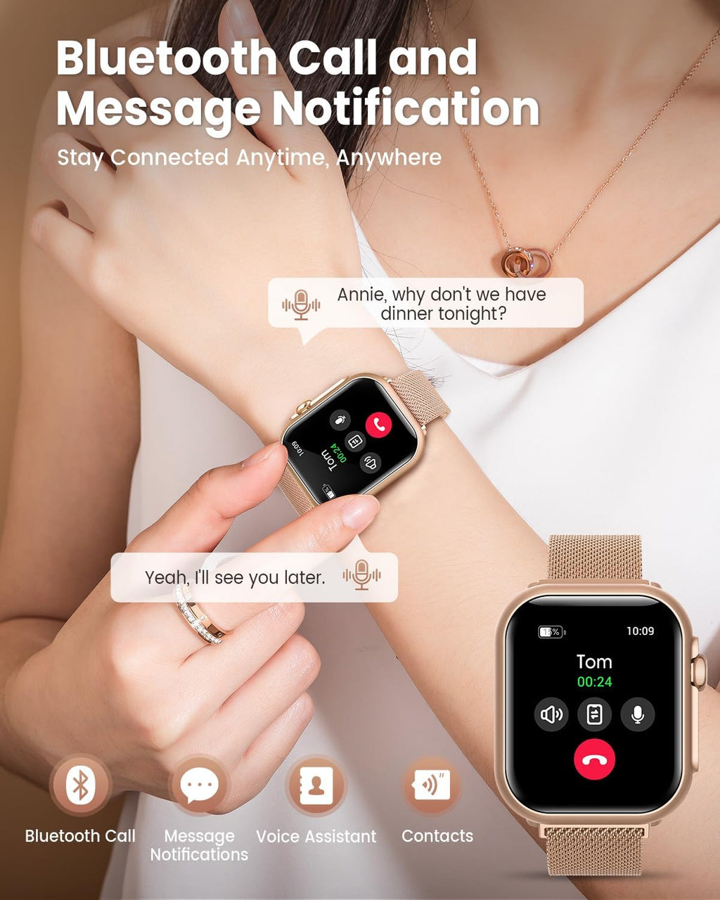 Smart Watch for Women for iPhone Android:1.85" Smartwatch Fitness Tracker